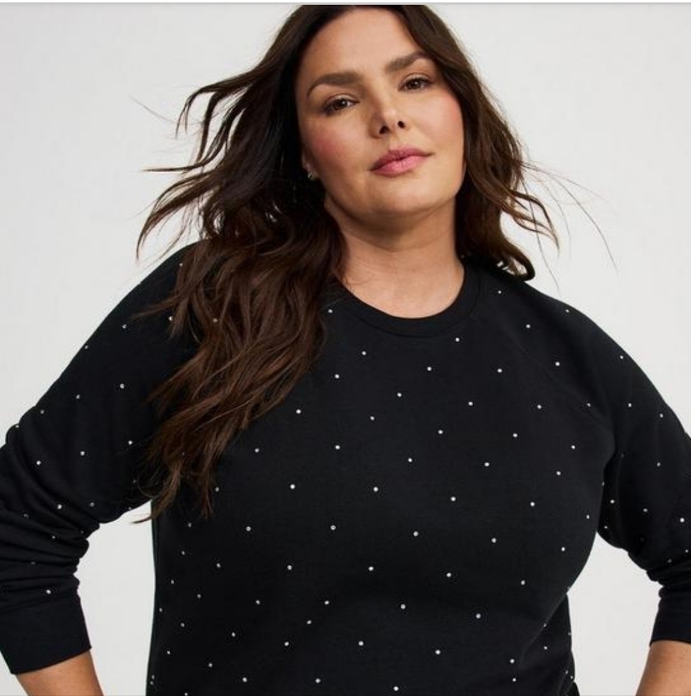 NWOT Torrid Size 4 Black Crewneck Sweatshirt with Small Rhinestone Dot Pattern
